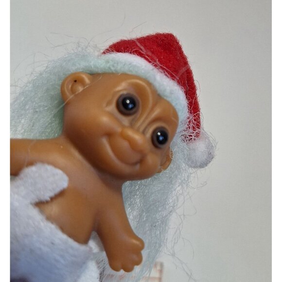 Russ Baby Santa Troll Doll Diaper Light Aqua Hair 2" Vintage Red Santa Hat - Picture 5 of 6